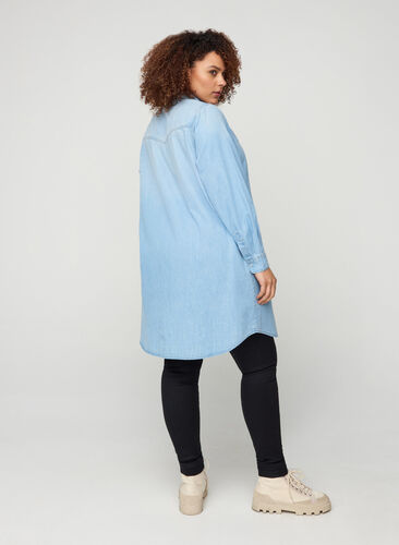 Long denim shirt in cotton, Light blue denim, Model image number 1