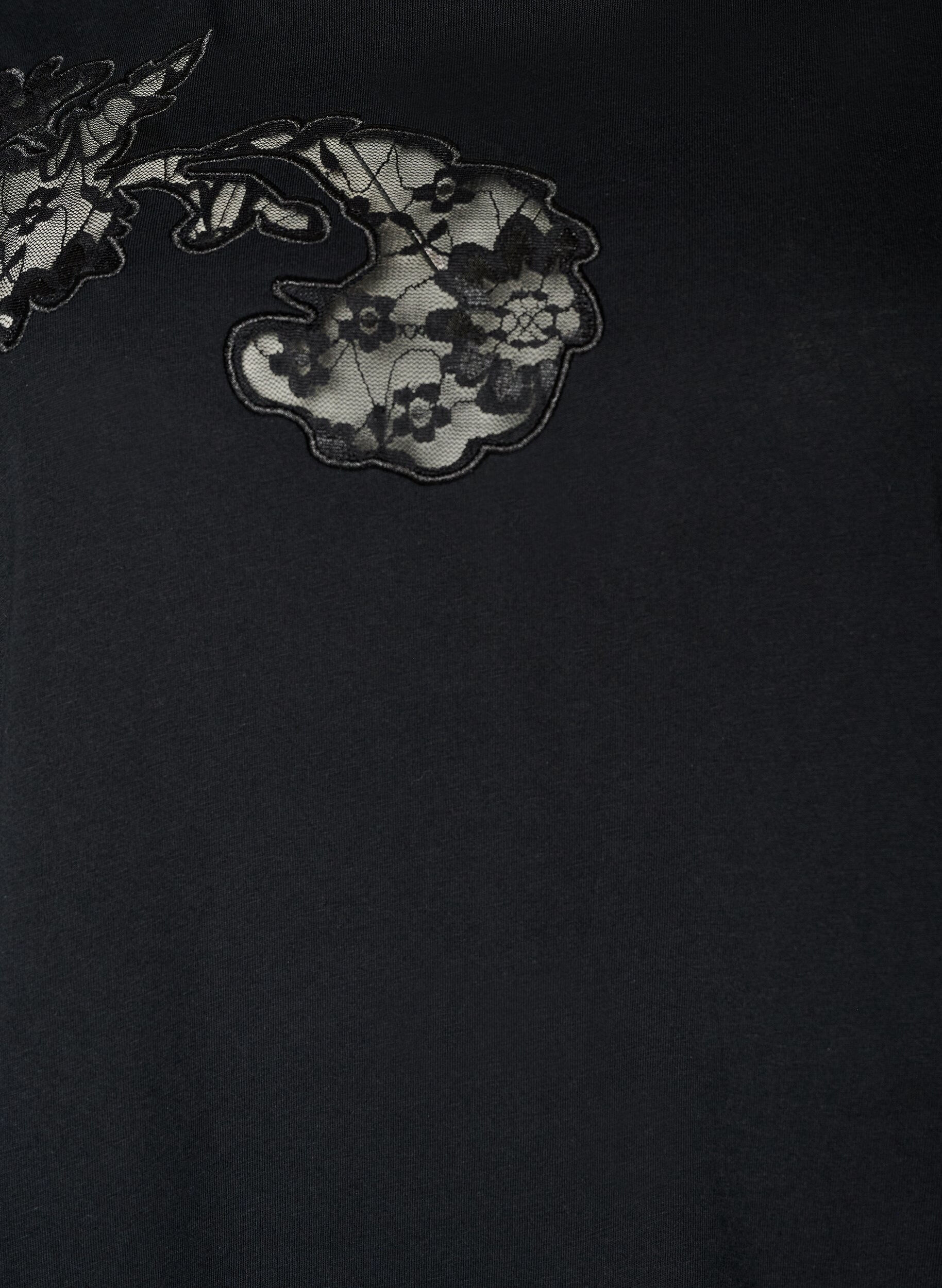 ZizzifashionCotton T-shirt with lace appliqu&eacute;s, Black, Packshot image number 2