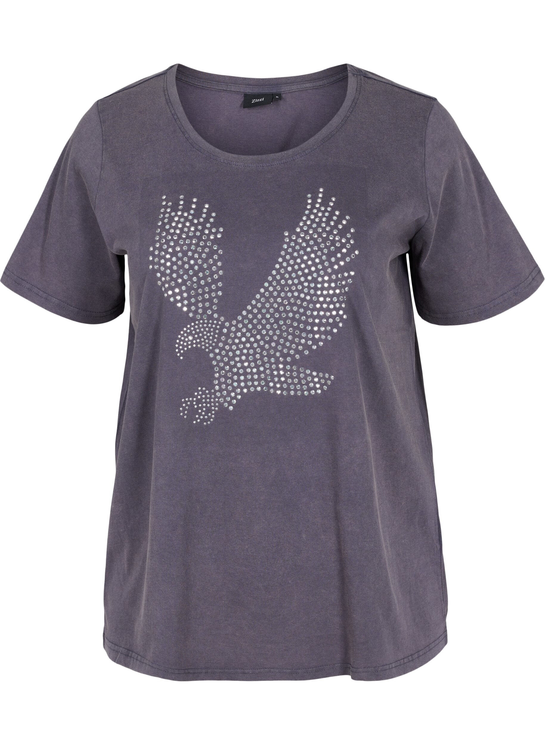 Zizzifashion Cotton t-shirt in acid wash and stones, Dark Grey Wash, Packshot image number 0