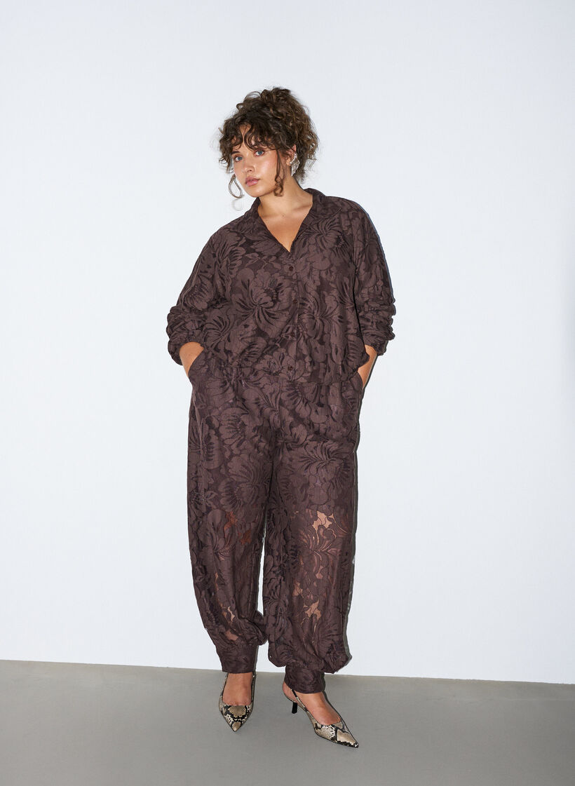 Lace balloon trousers with inner shorts, Brown, Model image number 0