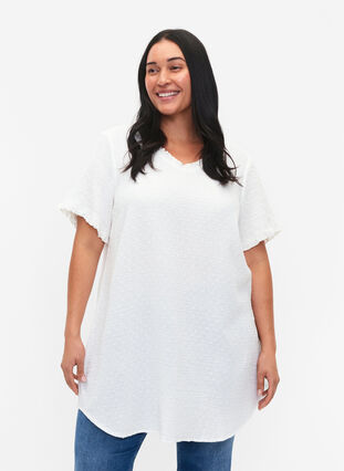 Short-sleeved cotton tunic with ruffles, Snow White, Model image number 0