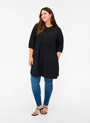 Shirt tunic with 3/4 sleeves, Black, Model image number 2