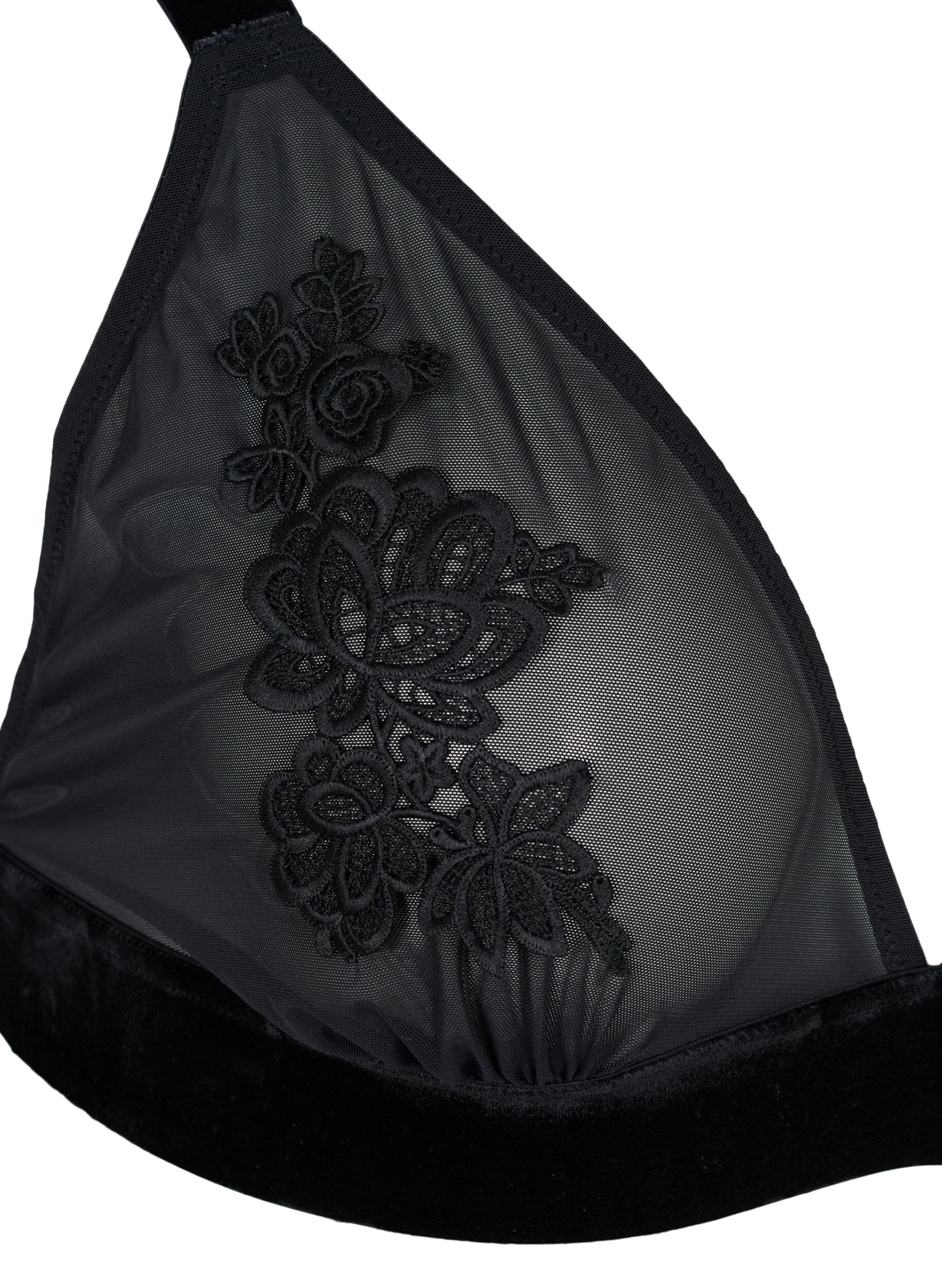 Zizzifashion Mesh bra with velour and lace, Black, Packshot image number 2