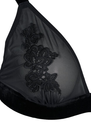 Mesh bra with velour and lace, Black, Packshot image number 2