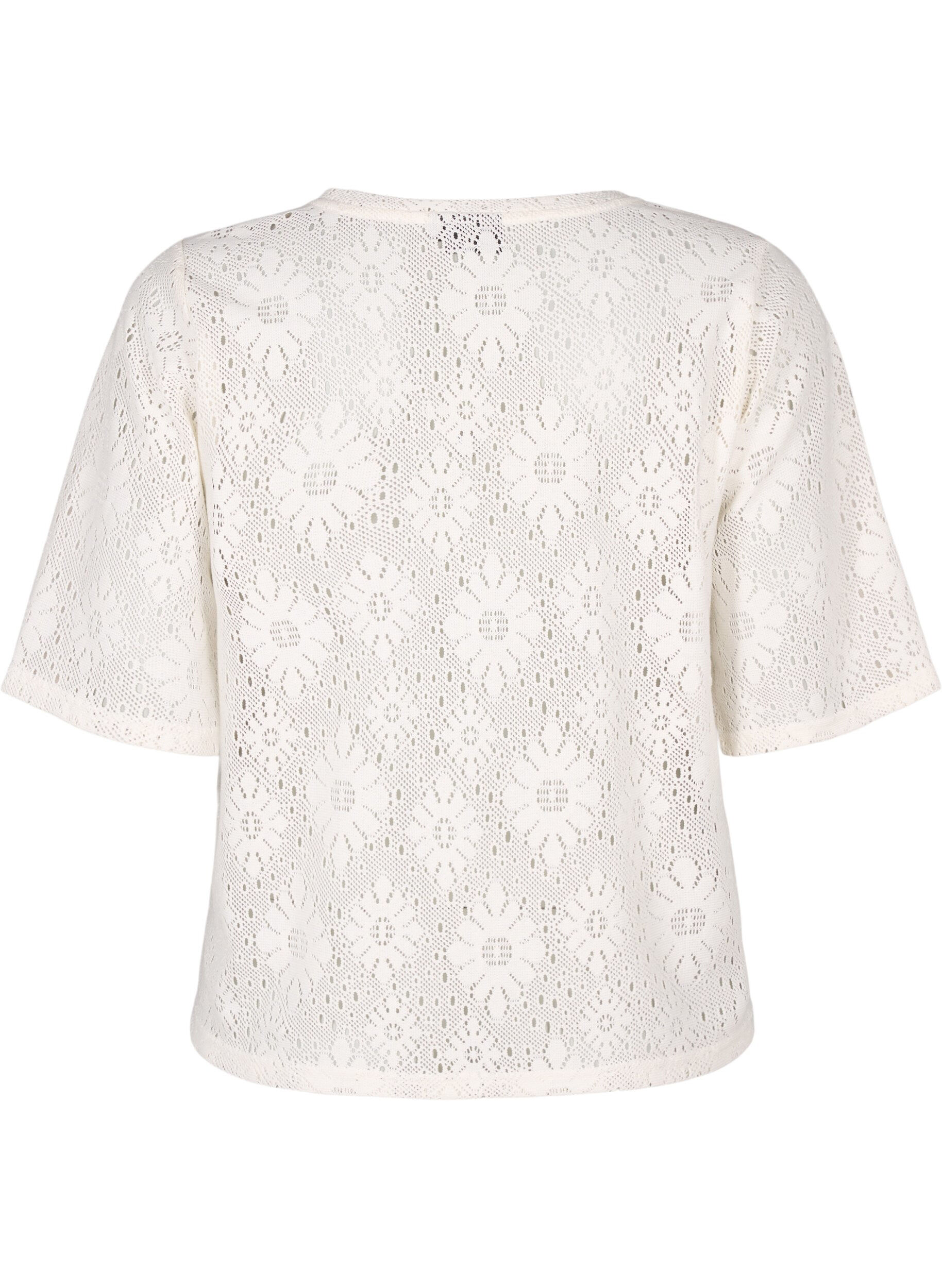 Zizzifashion Blouse with an openwork pattern and short sleeves, Beige, Packshot image number 1