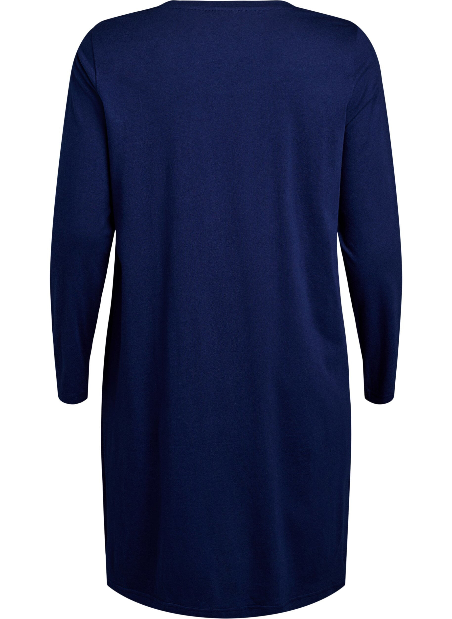 Zizzifashion Long-sleeved nightgown in organic cotton, Blue, Packshot image number 1