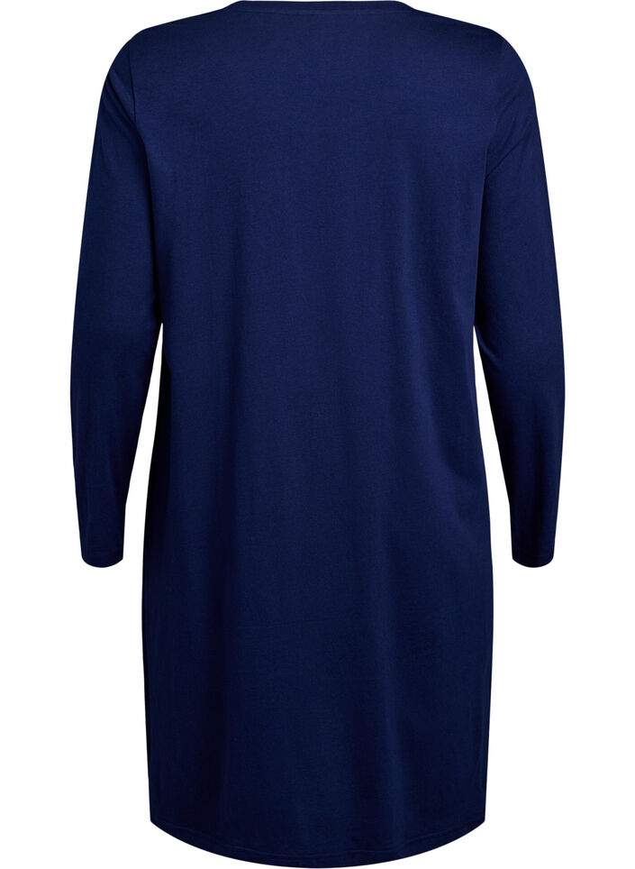 Long-sleeved nightgown in organic cotton, Blue, Packshot image number 1