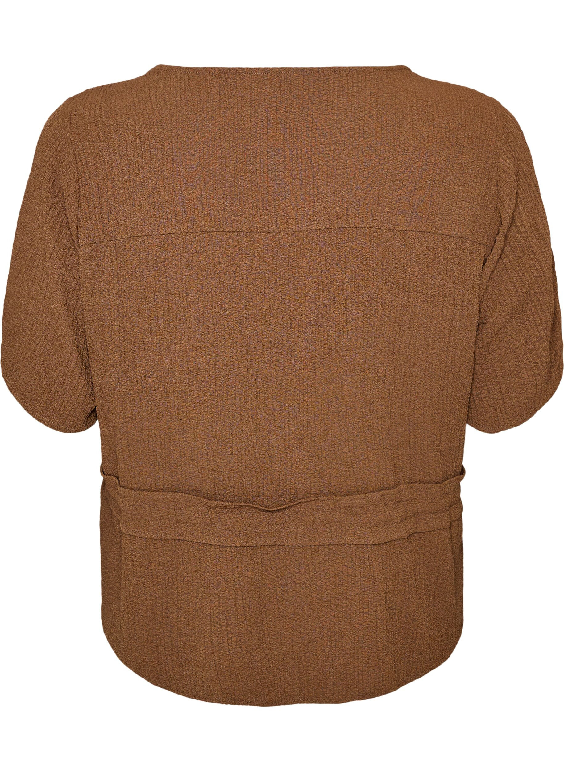 Zizzifashion Blouse with texture and a tie-waist, Brown, Packshot image number 1