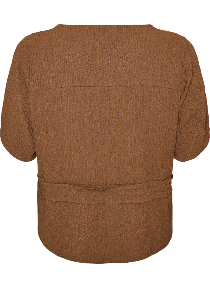 Blouse with texture and a tie-waist, Brown, Packshot image number 1