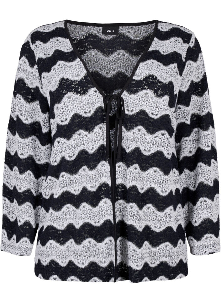 Knitted cardigan with wave pattern, Black Stripe, Packshot image number 0