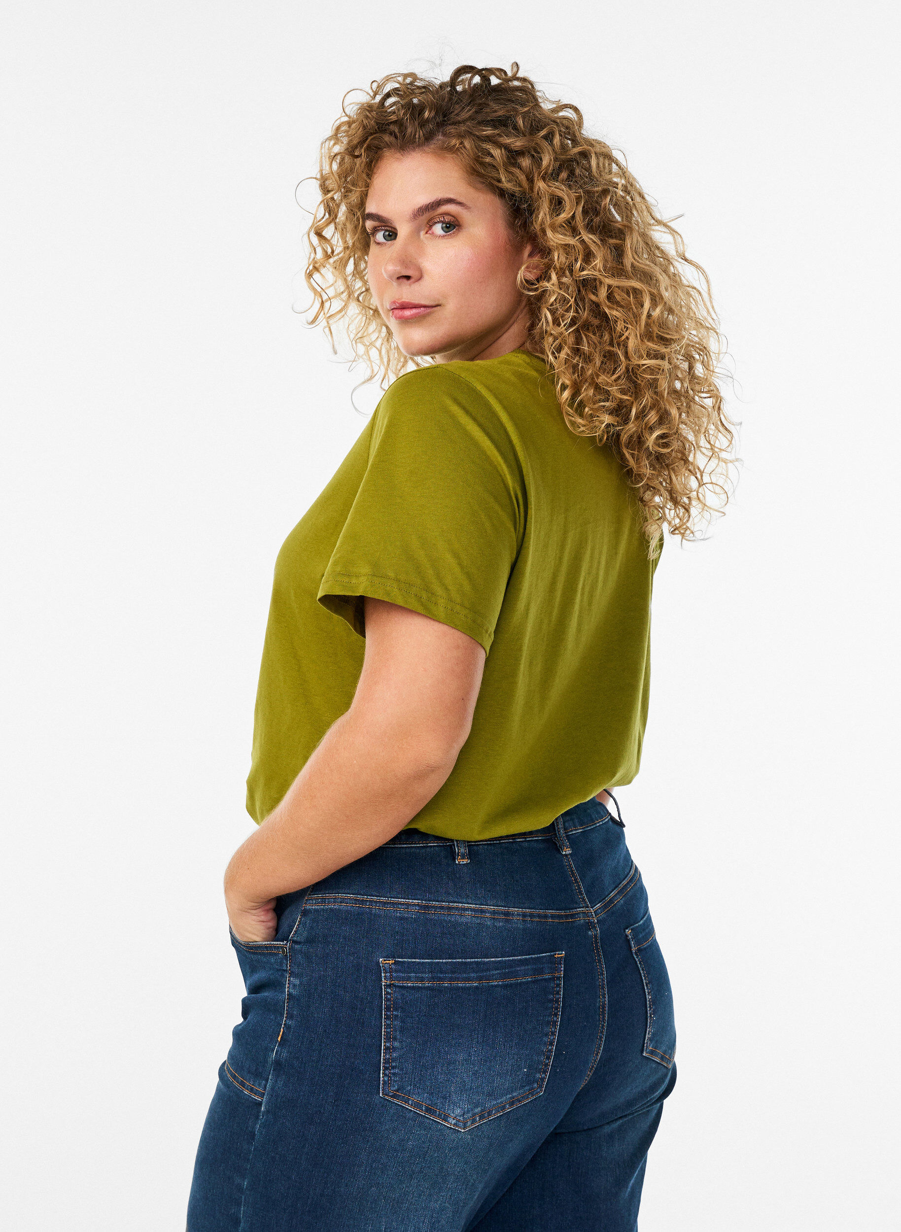 Zizzifashion Basic cotton T-shirt with round neck, Green, Model image number 2