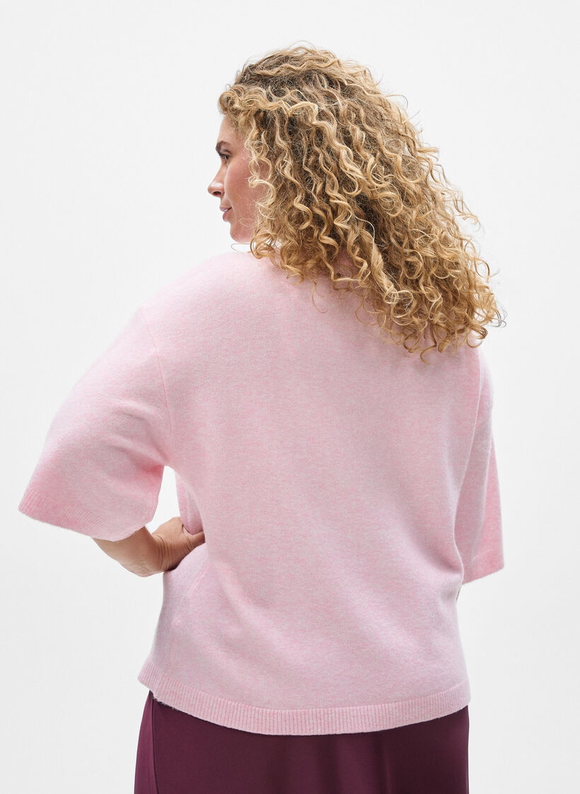 Loose knitted blouse with short sleeves, Rose, Model image number 2