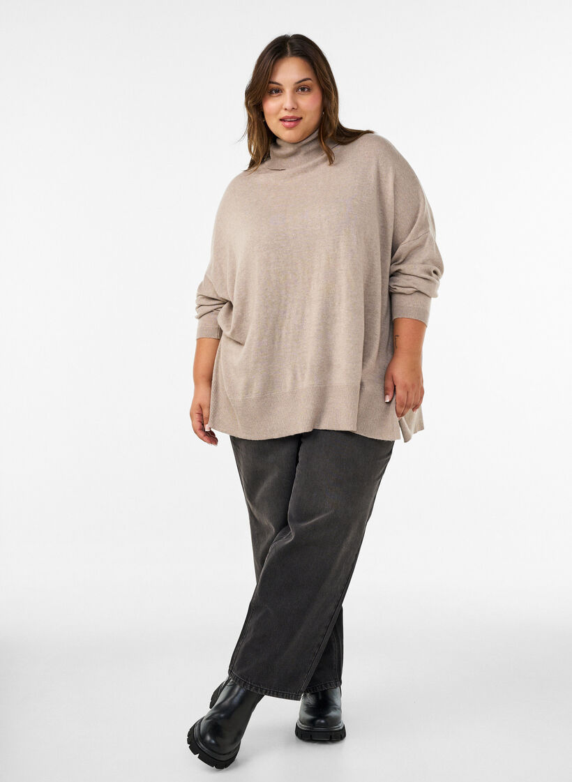 Turtleneck jumper with a loose fit, Beige, Model image number 1