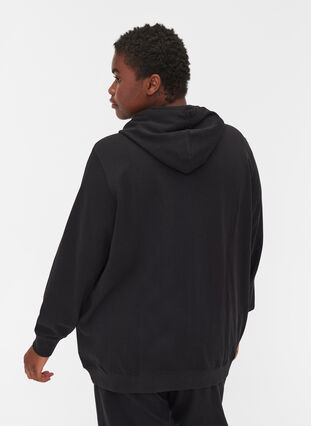 Sweat cardigan with hood and pocket, Black, Model image number 1