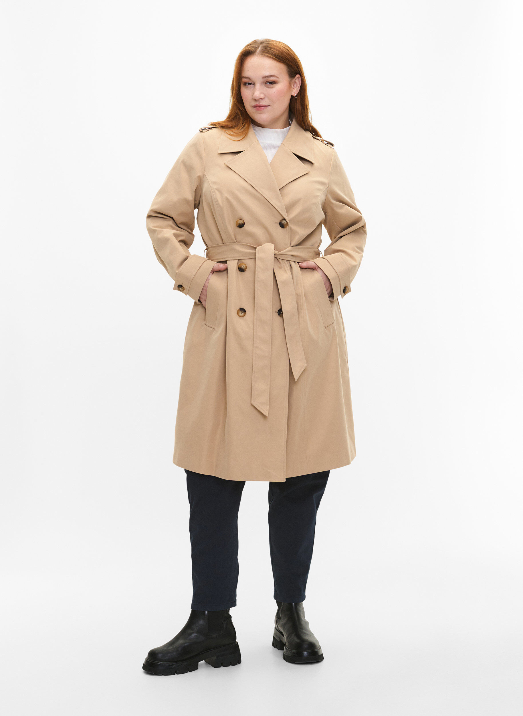Zizzifashion Trench coat with pockets and belt, Nomad, Model image number 3