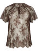 Short-sleeved lace blouse with tie-fastening, Brown, Packshot image number 0