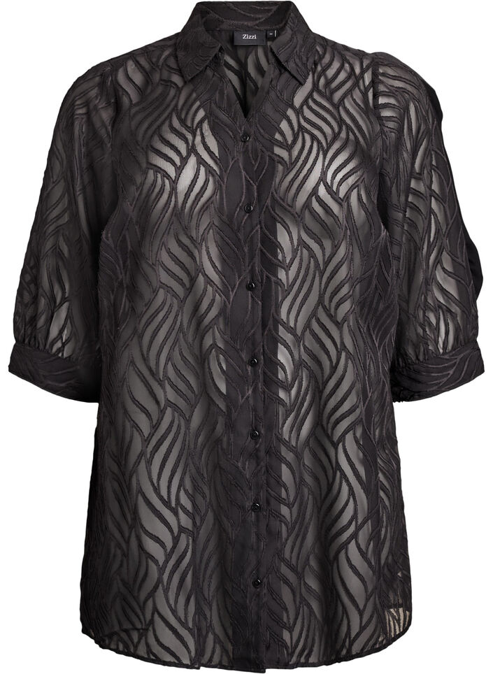 Chiffon tunic with textured pattern, Black, Packshot image number 0