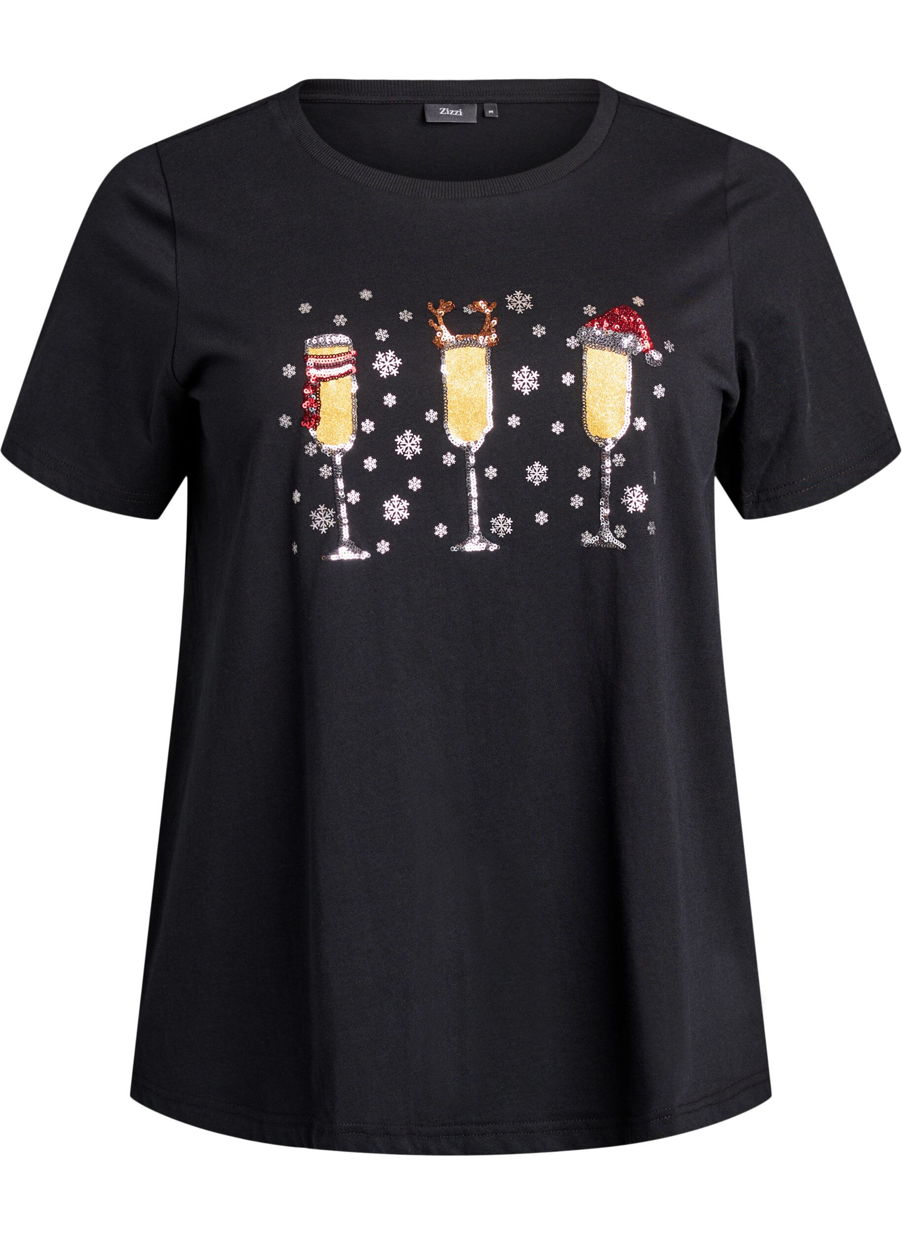 Zizzifashion Christmas t-shirt in organic cotton, Black, Packshot image number 0