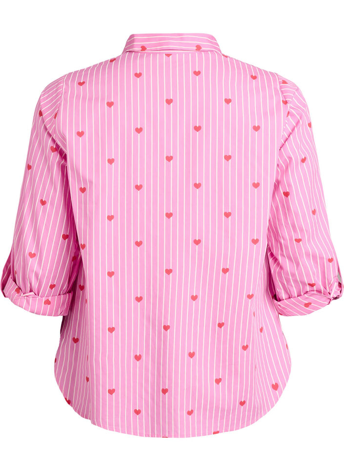 Shirt blouse with stripes and hearts, Pink, Packshot image number 1