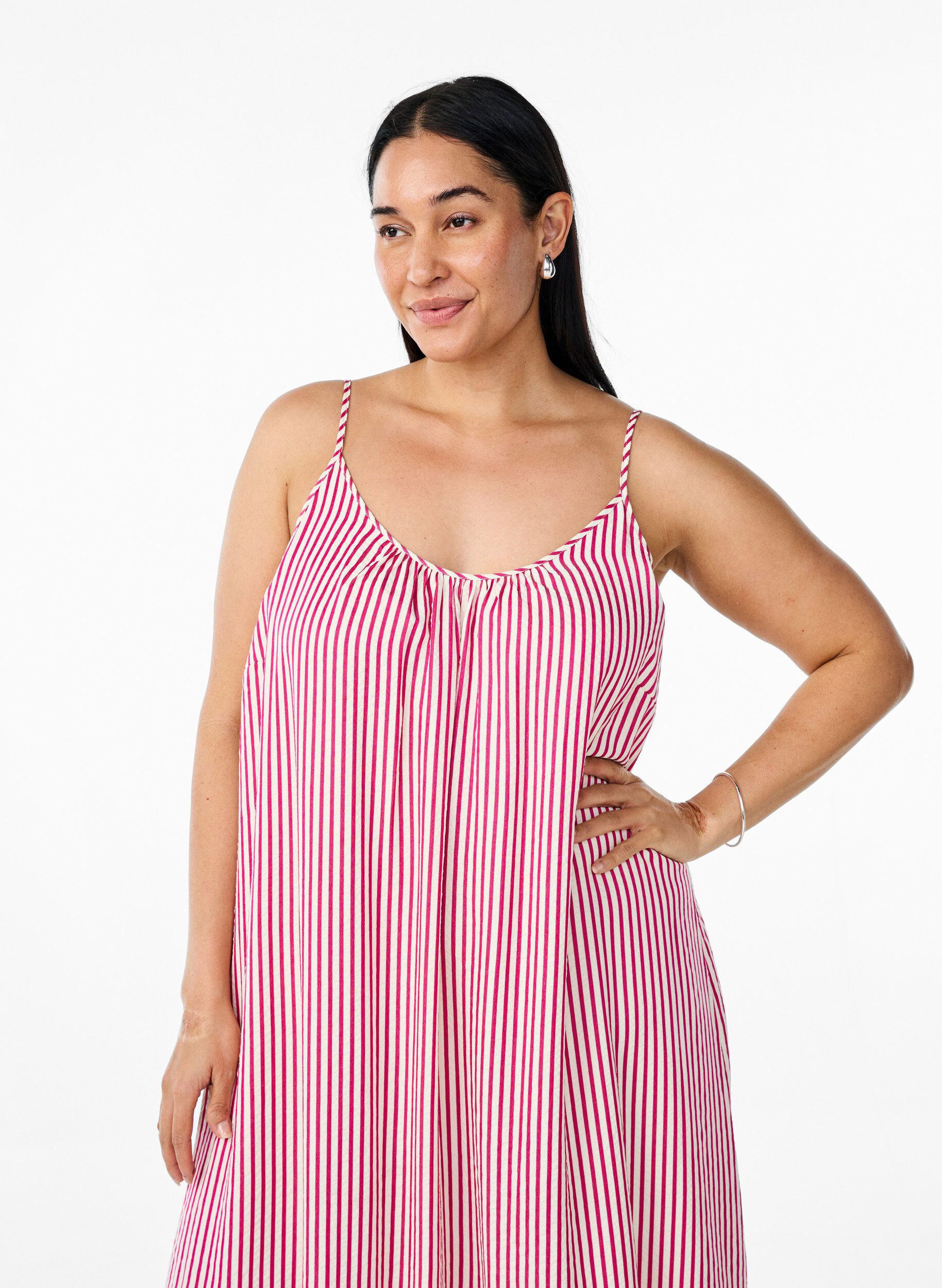 Zizzifashion Summer dress with stripes and A-line shape, Pink, Model image number 2