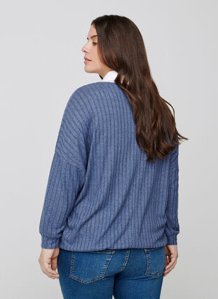 Long-sleeved textured blouse, Vintage Indigo Mel., Model image number 1