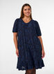 Dress with floral texture and ruffle trim, Blue, Model image number 0