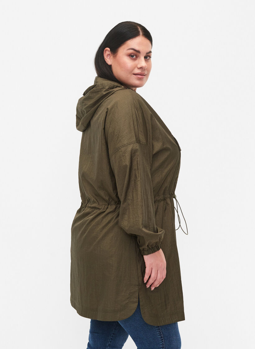 Long anorak with hood and pocket, Grape Leaf, Model image number 1