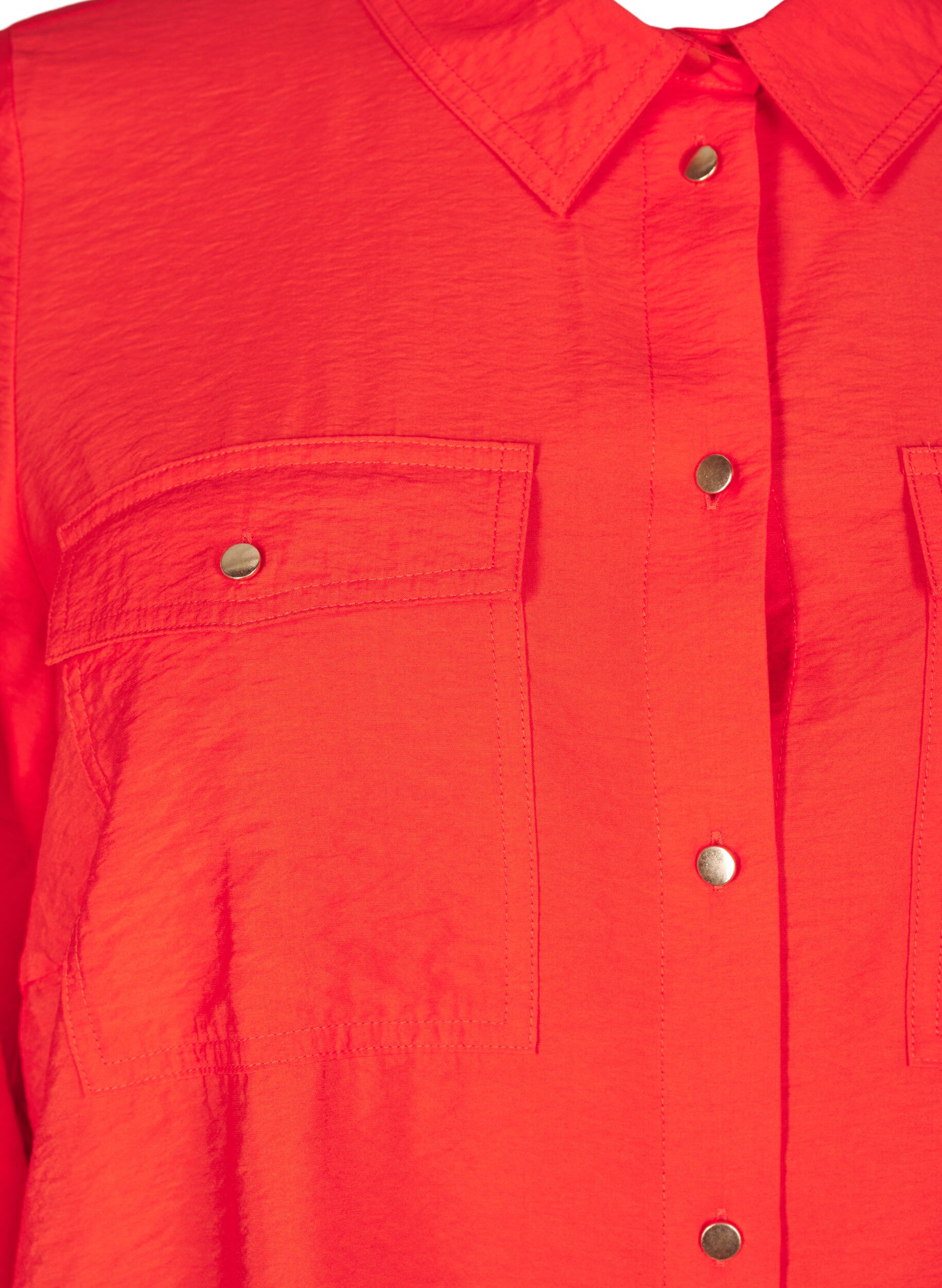 Zizzifashion Shirt with collar and chest pockets, Red, Packshot image number 3