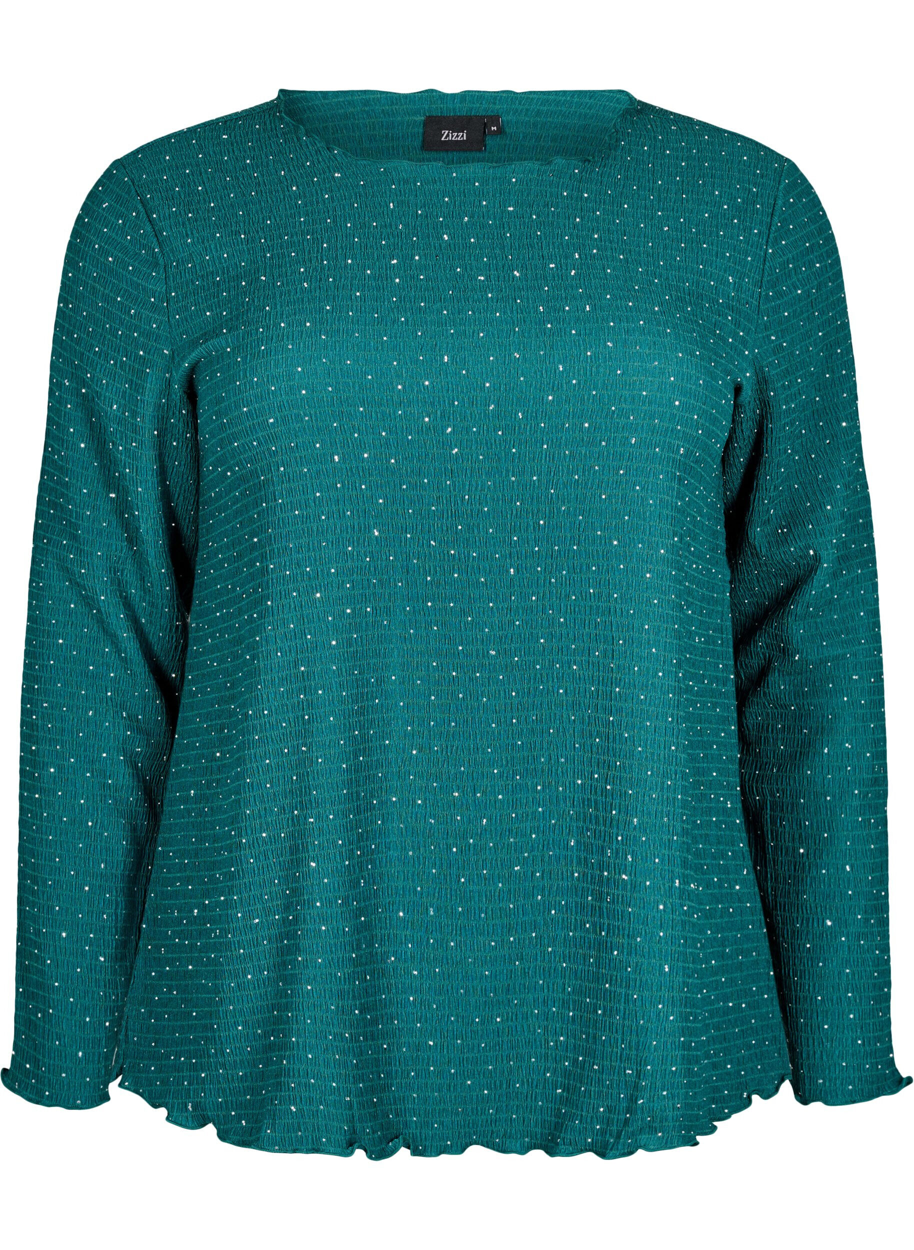 Zizzifashion Long-sleeved blouse with rhinestones, Green, Packshot image number 0