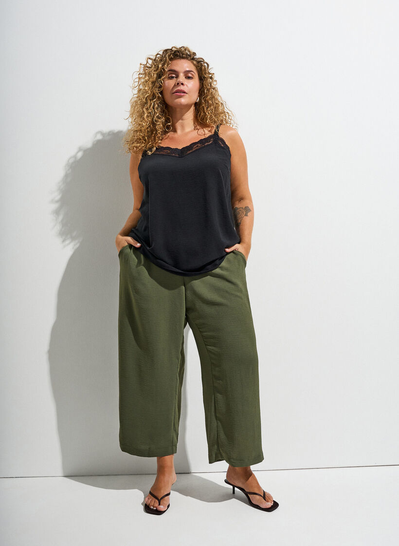 High-waisted culottes with an elasticated back, Green, Image image number 0