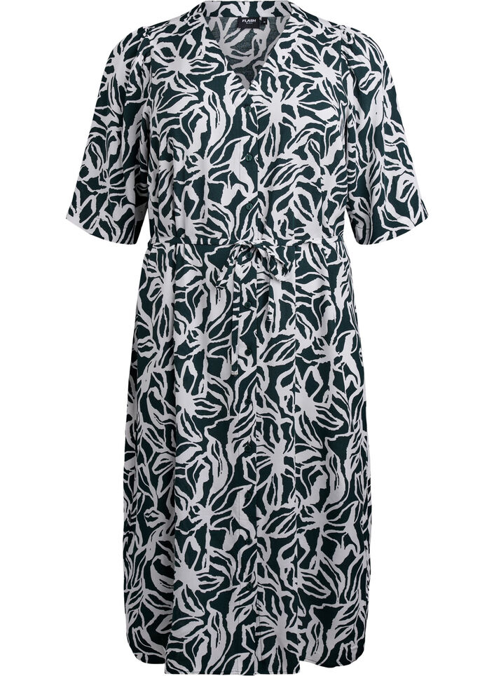 Midi dress with print and tie belt, Green, Packshot image number 0