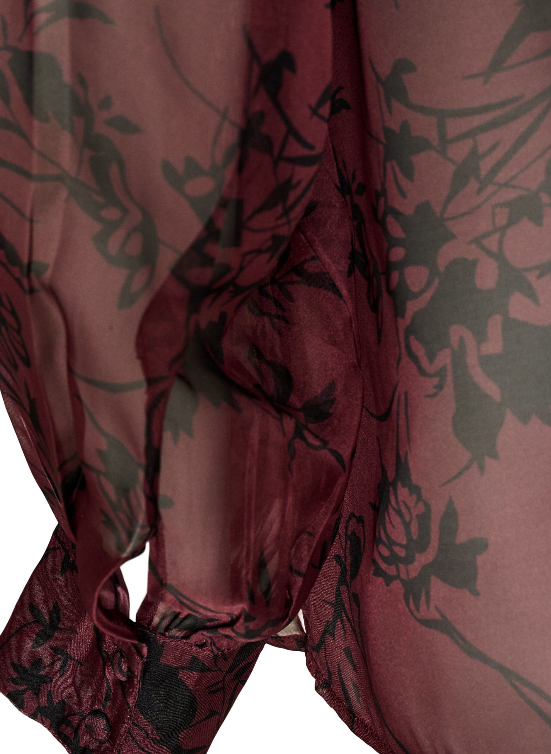 ZizzifashionSheer shirt blouse with floral pattern and tie detail, Dark Bordeaux, Packshot image number 3