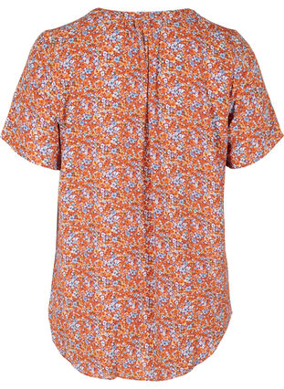 Printed blouse with short sleeves, Orange Flower AOP, Packshot image number 1