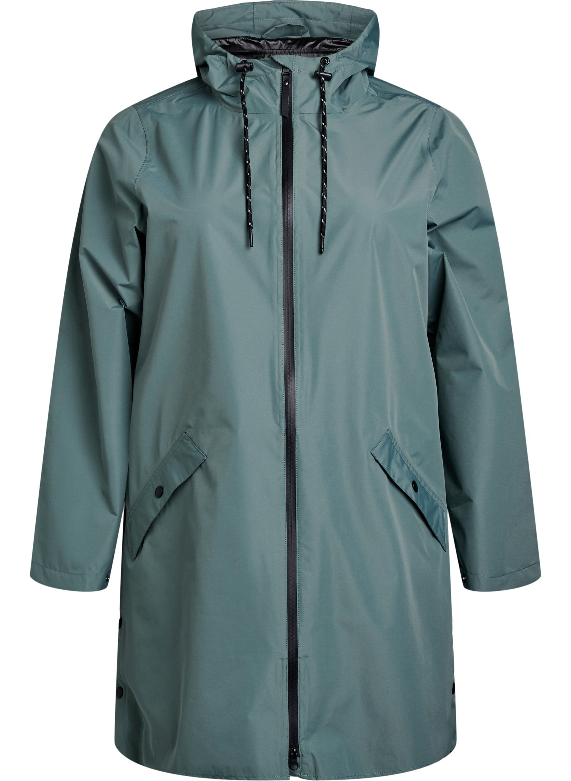 Rain jacket with pockets and hood