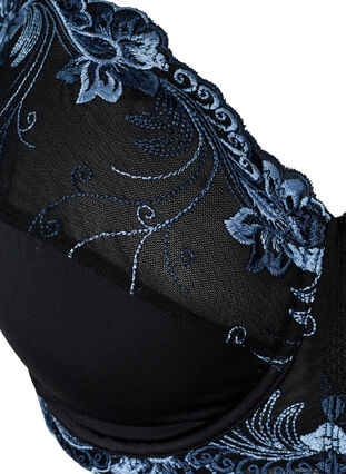 Underwired Emma bra with colored lace, Black Blue Comb, Packshot image number 2