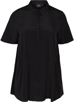 Short-sleeved textured tunic, Black, Packshot image number 0