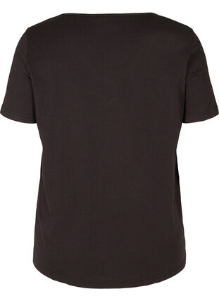 Short-sleeved T-shirt with V-neck and mesh, Black, Packshot image number 1