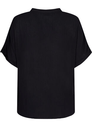 Short-sleeved viscose shirt with v-neck, Black, Packshot image number 1