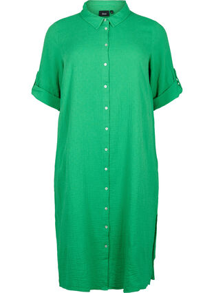 Cotton shirt dress with short sleeves, Bright Green, Packshot image number 0