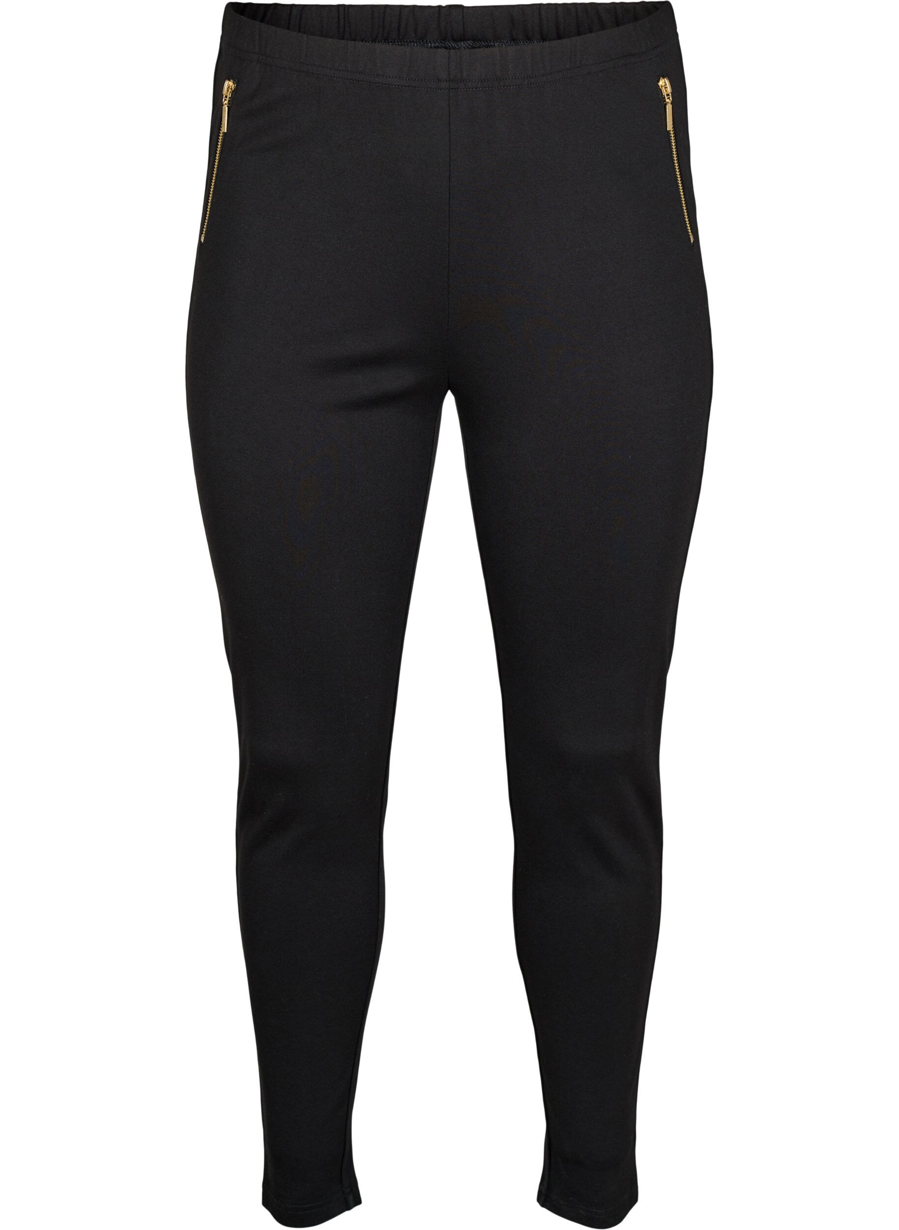 Zizzifashion Viscose leggings with zipper detail, Black, Packshot image number 0