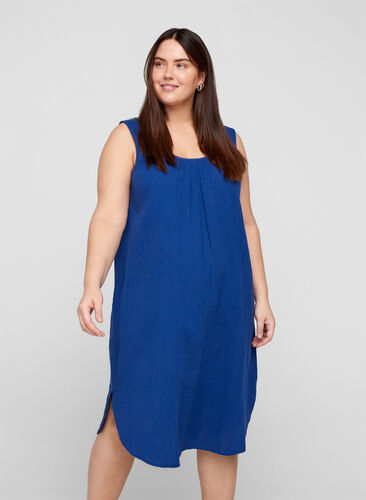 Sleeveless cotton dress in an A-line cut, Twilight Blue, Model image number 0