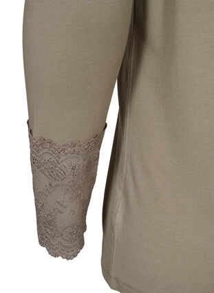 Long-sleeved viscose blouse with lace detail, Laurel Oak, Packshot image number 3