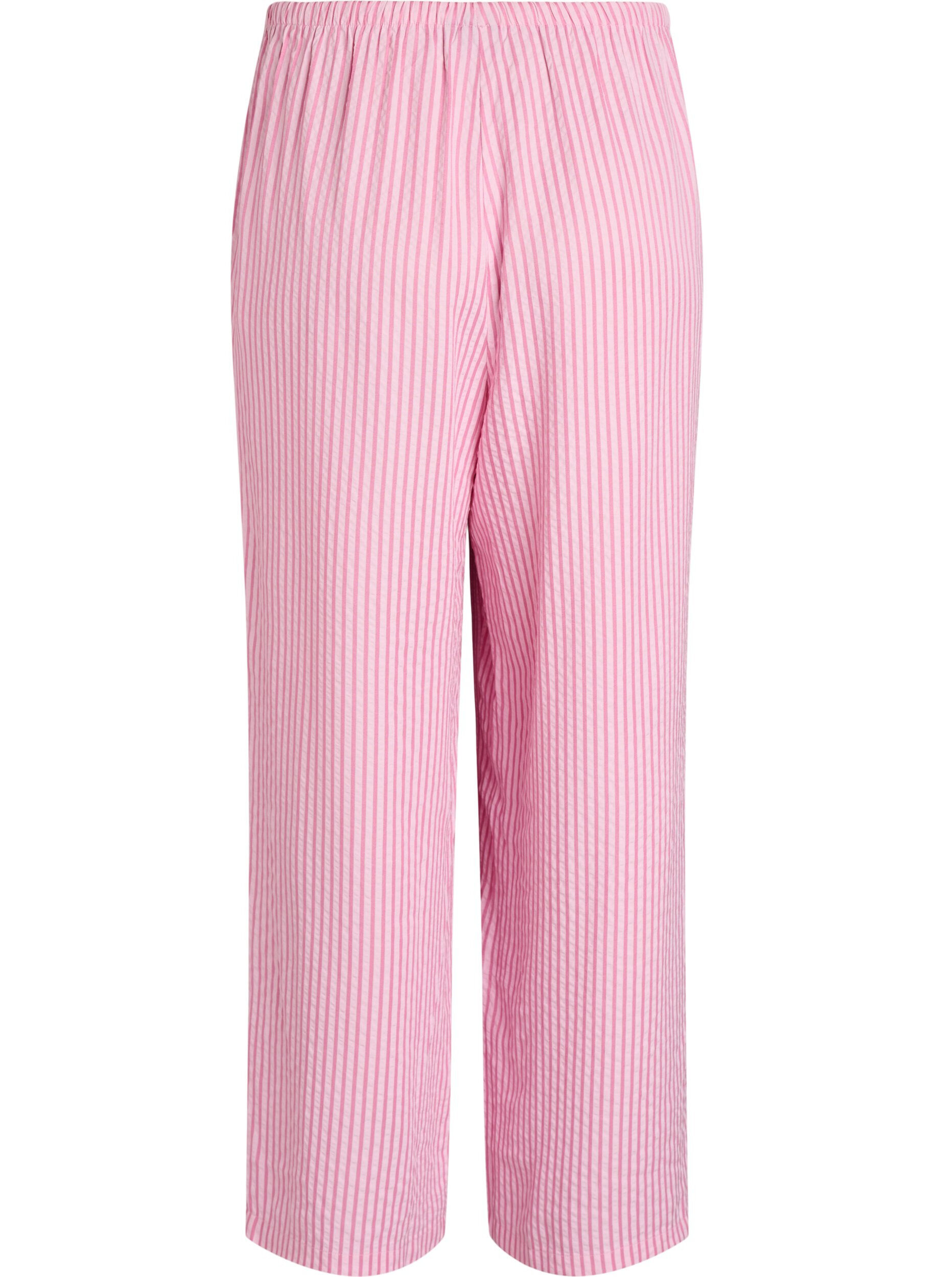 Zizzifashion Loose seersucker pyjama trousers with high waist, Pink, Packshot image number 1