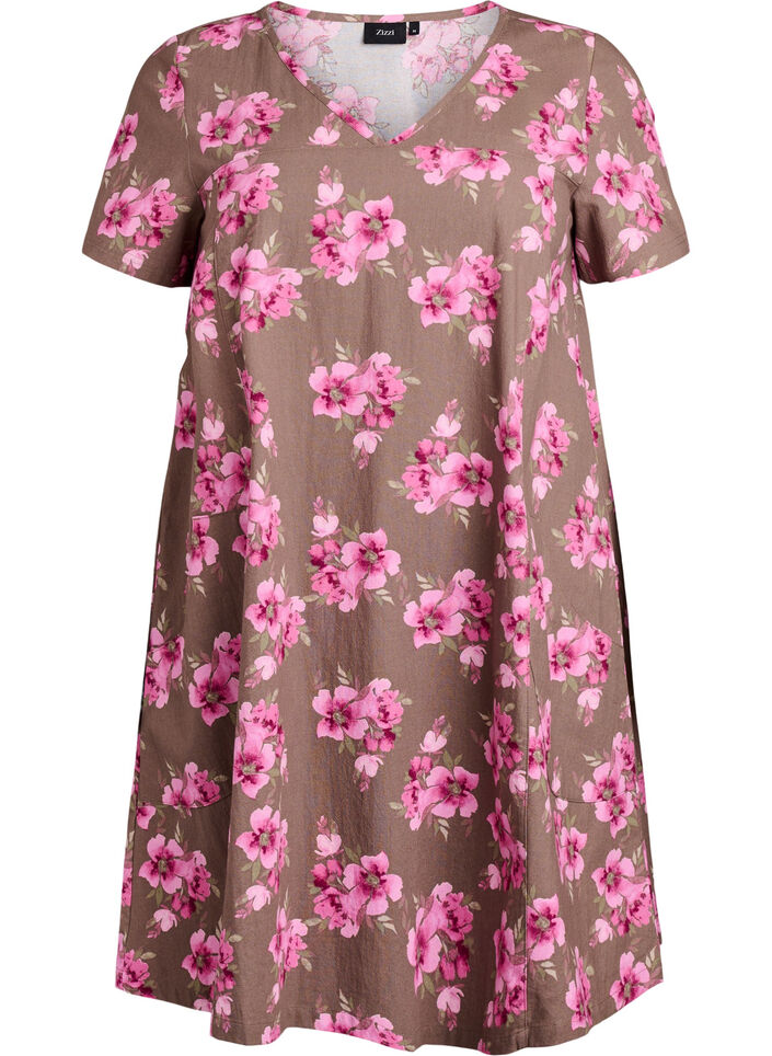 Short a-line dress with floral print, Brown, Packshot image number 0