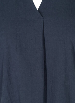 Short-sleeved cotton blouse with v-neck and collar, Mood Indigo, Packshot image number 2