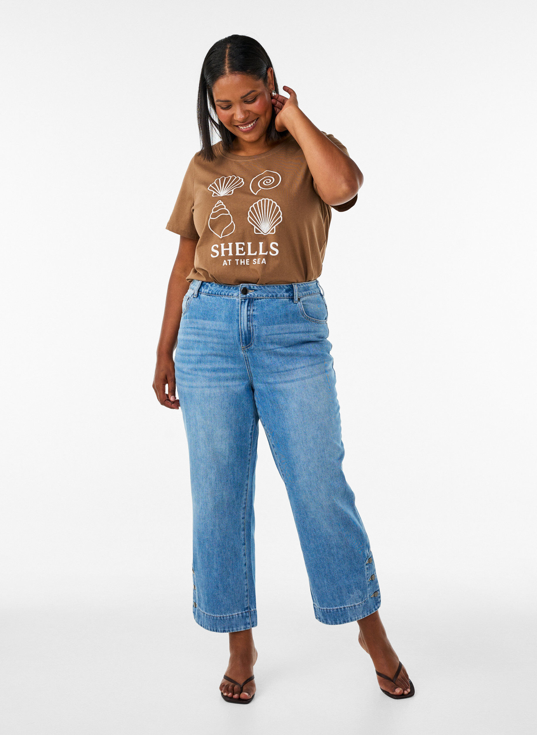 ZizzifashionCotton T-shirt with print, Brown, Model image number 1