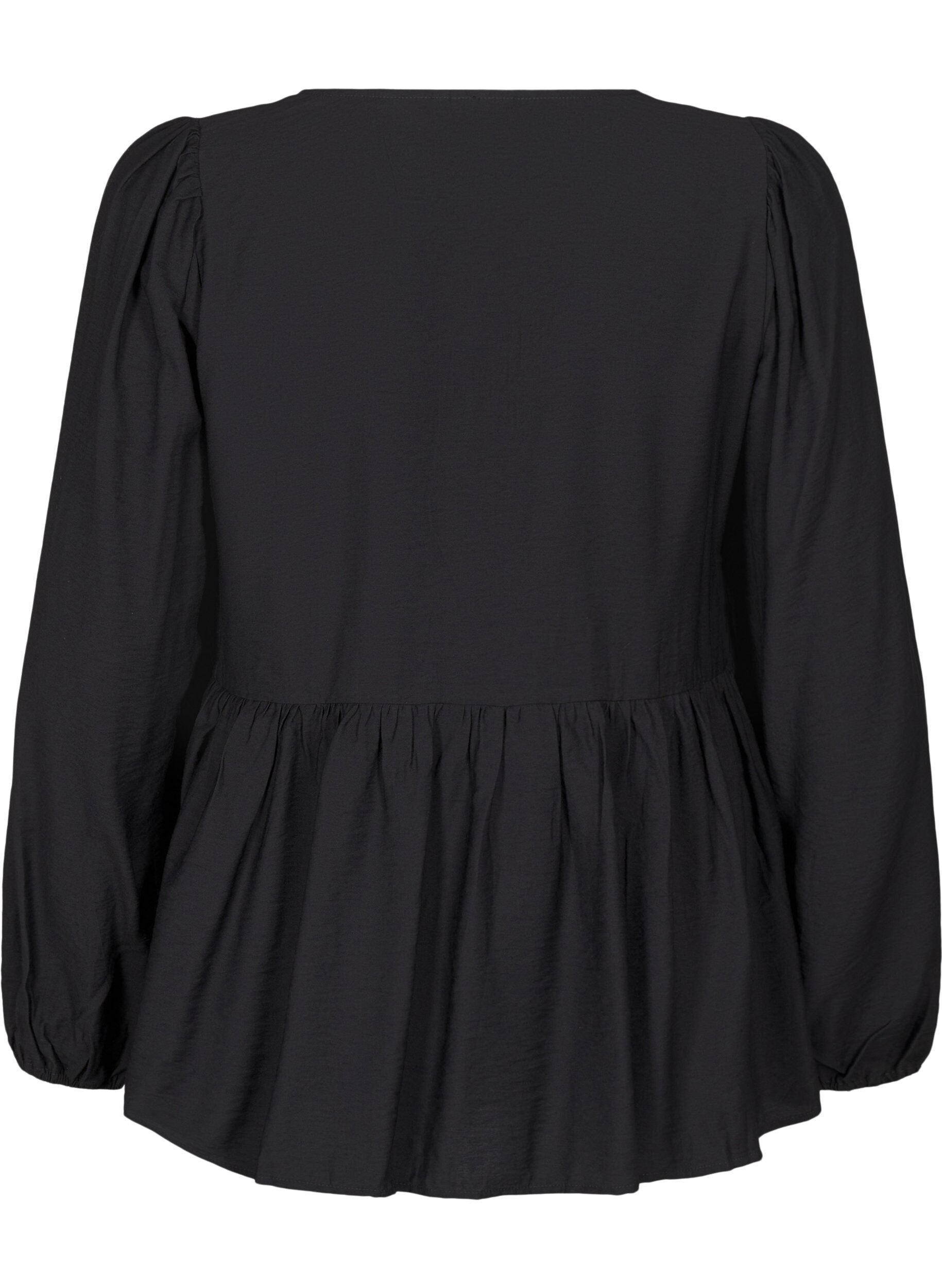 Zizzifashion Blouse with pearl bows and long sleeves, Black, Packshot image number 1