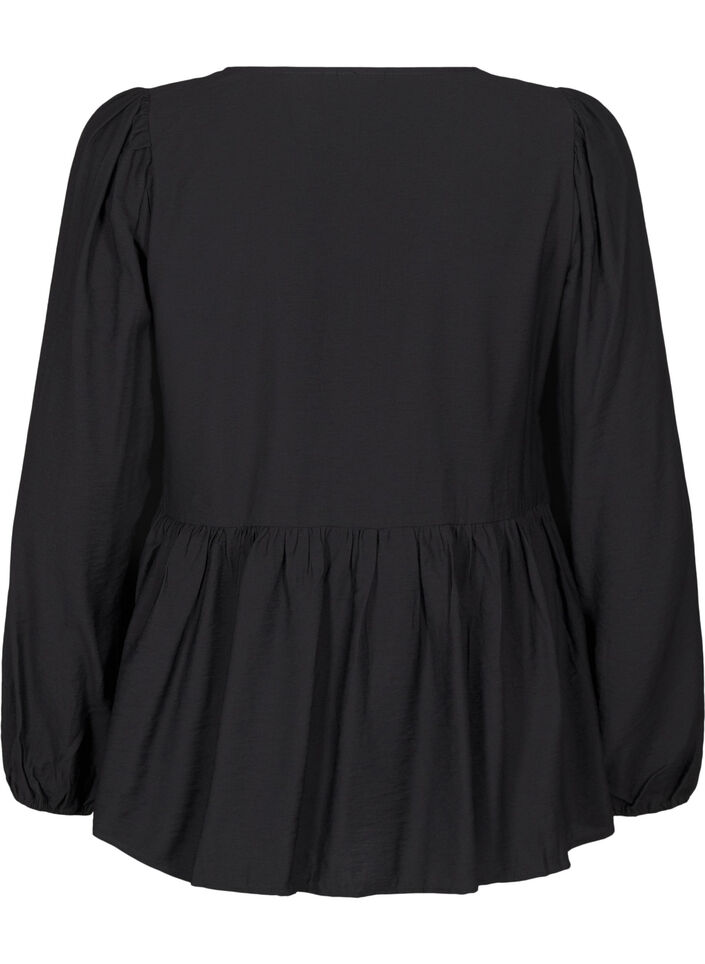Blouse with pearl bows and long sleeves, Black, Packshot image number 1