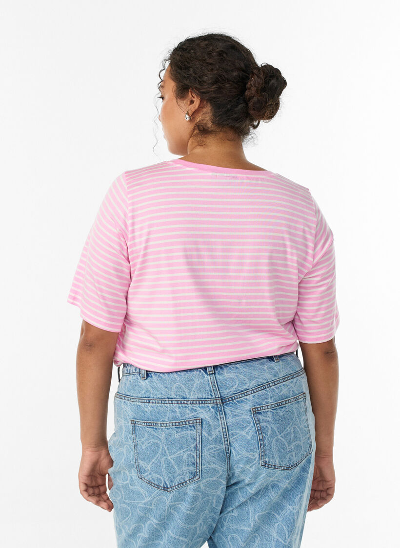 T-shirt with TENCEL™ Lyocell and stripes, Pink, Model image number 1