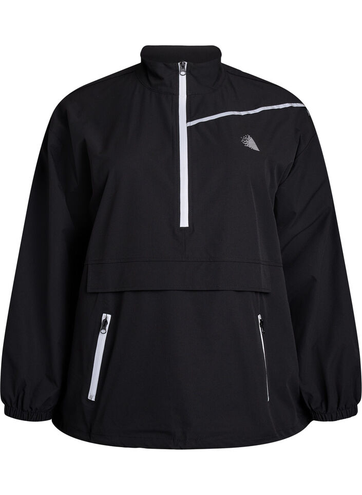 Sporty anorak with reflective details and pockets, Black, Packshot image number 0